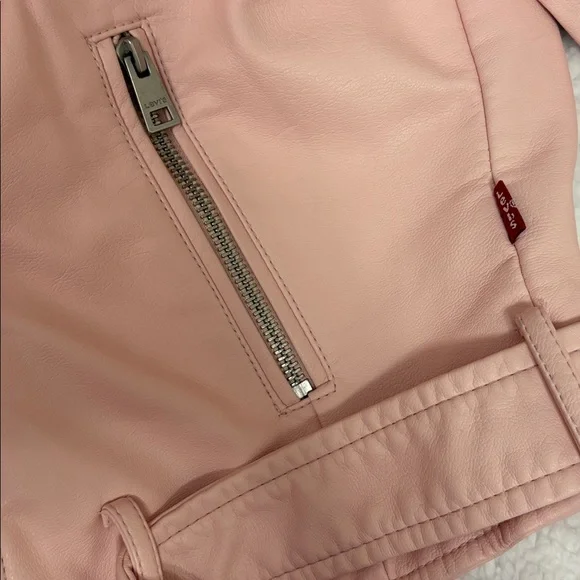 Levi's Faux Leather Fashion Belted Moto Jacket Cameo Pink- M - Picture 8 of 10